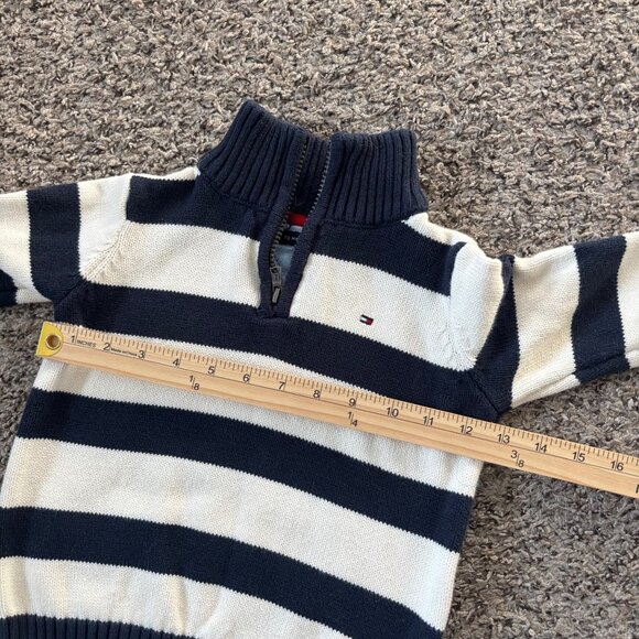Tommy Hilfiger Kid 4 Navy & White Striped Half-Zip Knit Sweater - Picture 5 of 6